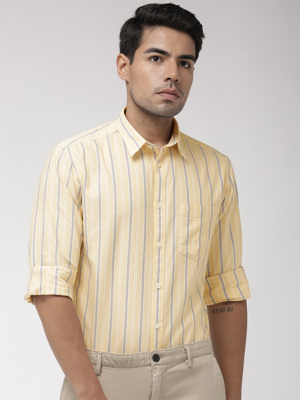 Mens Yellow Stripes Slim Fit Shirt